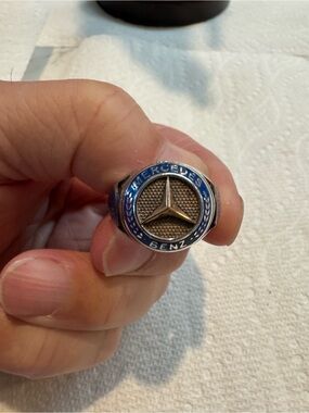Mercedes-Benz Blue Enamel Emblem Signet Ring for Men